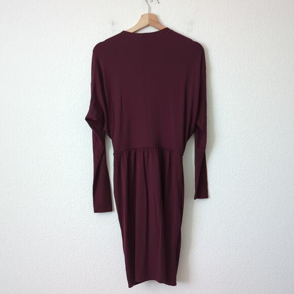 Three Dots Clothing Women's Dress Long Sleeve Wrap Knee Length Sz Small Burgundy - Picture 2 of 9